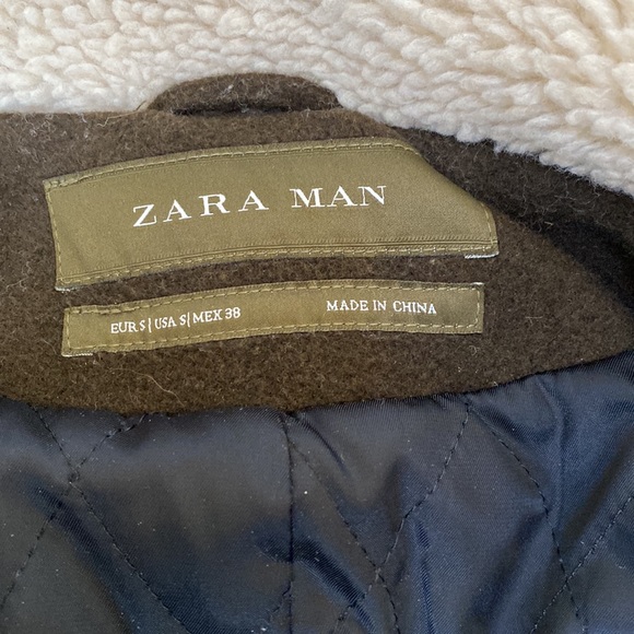 Zara Wool Blend Insulated Coat with Sherpa Collar Size Small - Picture 5 of 5